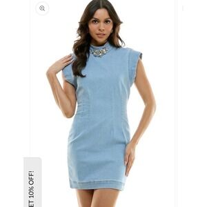 TWELVE BY Ontwelfth Rhinestone Collar Open Back Denim‎ Mini Dress Rodeo Sz S EUC